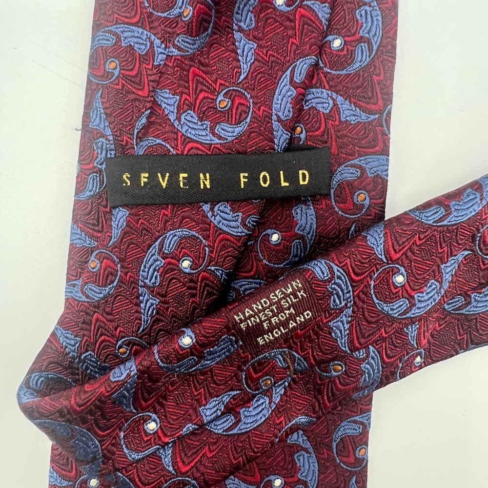 Robert Talbott Seven Fold Tie Burgundy Blue Feather Luxury Elegant - Picture 5 of 7